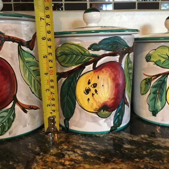 Vintage Italian Handpainted Red Clay Four Piece Cannister Set - Picture 11 of 16